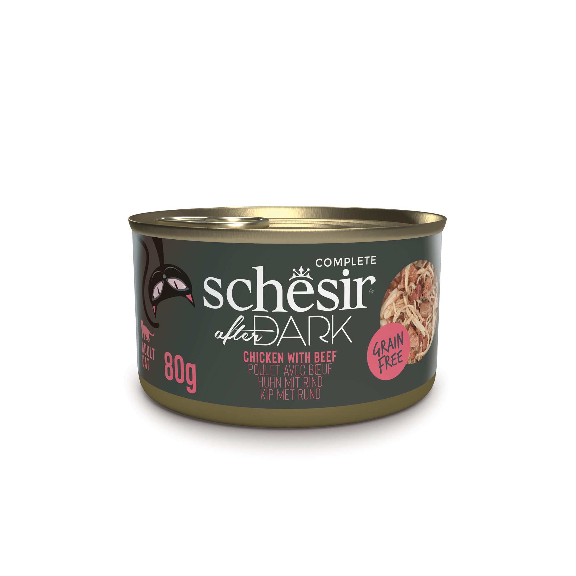 Schesir After Dark — Complete wet cat food, chicken and beef, can, 80 g
