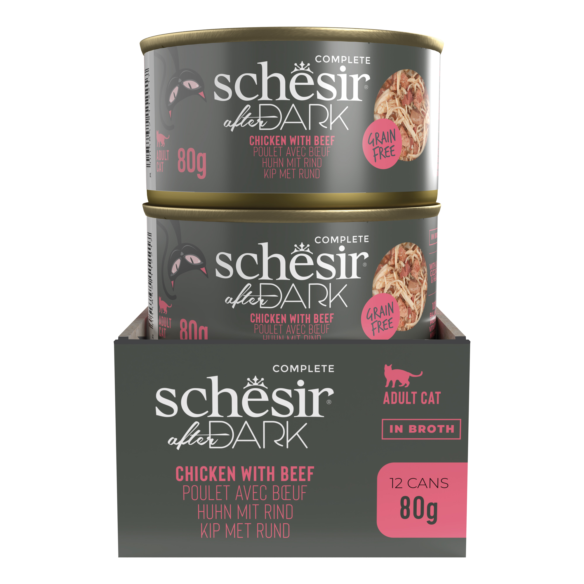 Schesir After Dark — კატის სრულფასოვანი სველი საკვები, ქათამი და საქონლის ხორცი, ქილა, 80 გრ - Image 3