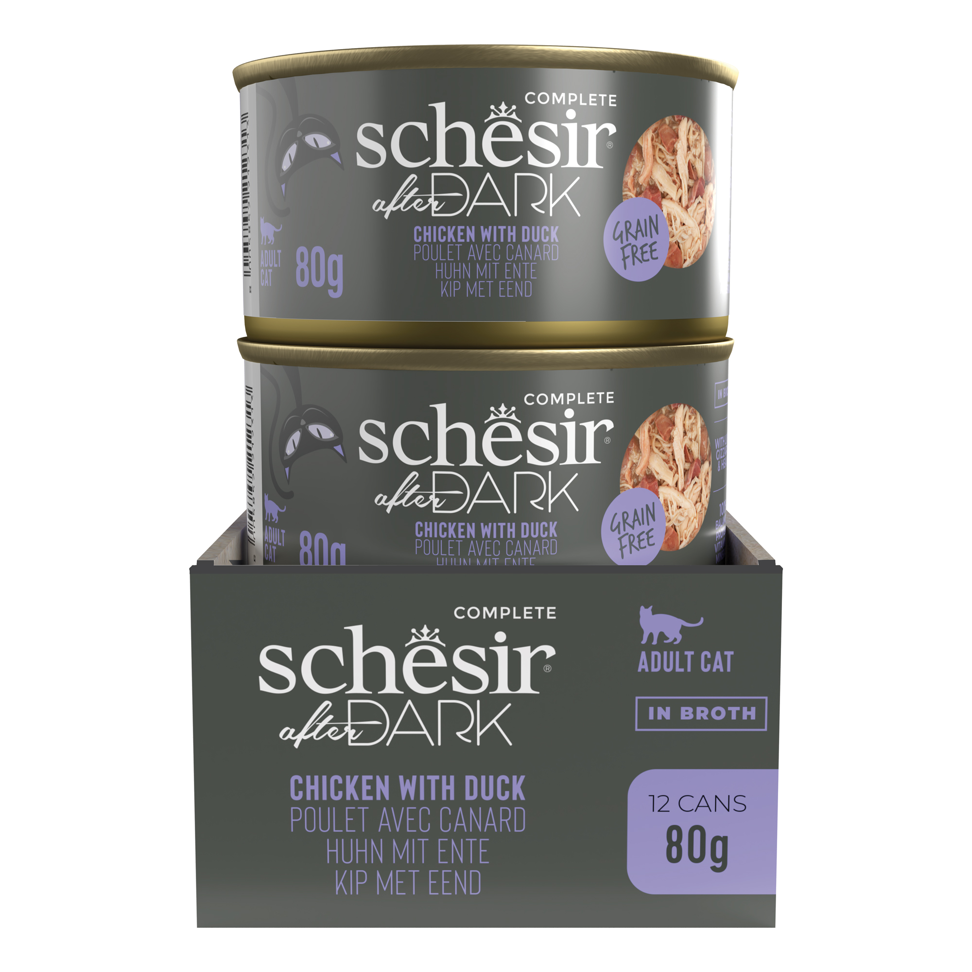 Schesir After Dark — კატის სრულფასოვანი სველი საკვები, ქათამი და იხვის ხორცი, ქილა, 80 გრ - Image 3