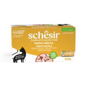 Schesir Complete & Balanced — Wet cat food in jelly, tuna and chicken, multipack of cans, 6 × 50 g