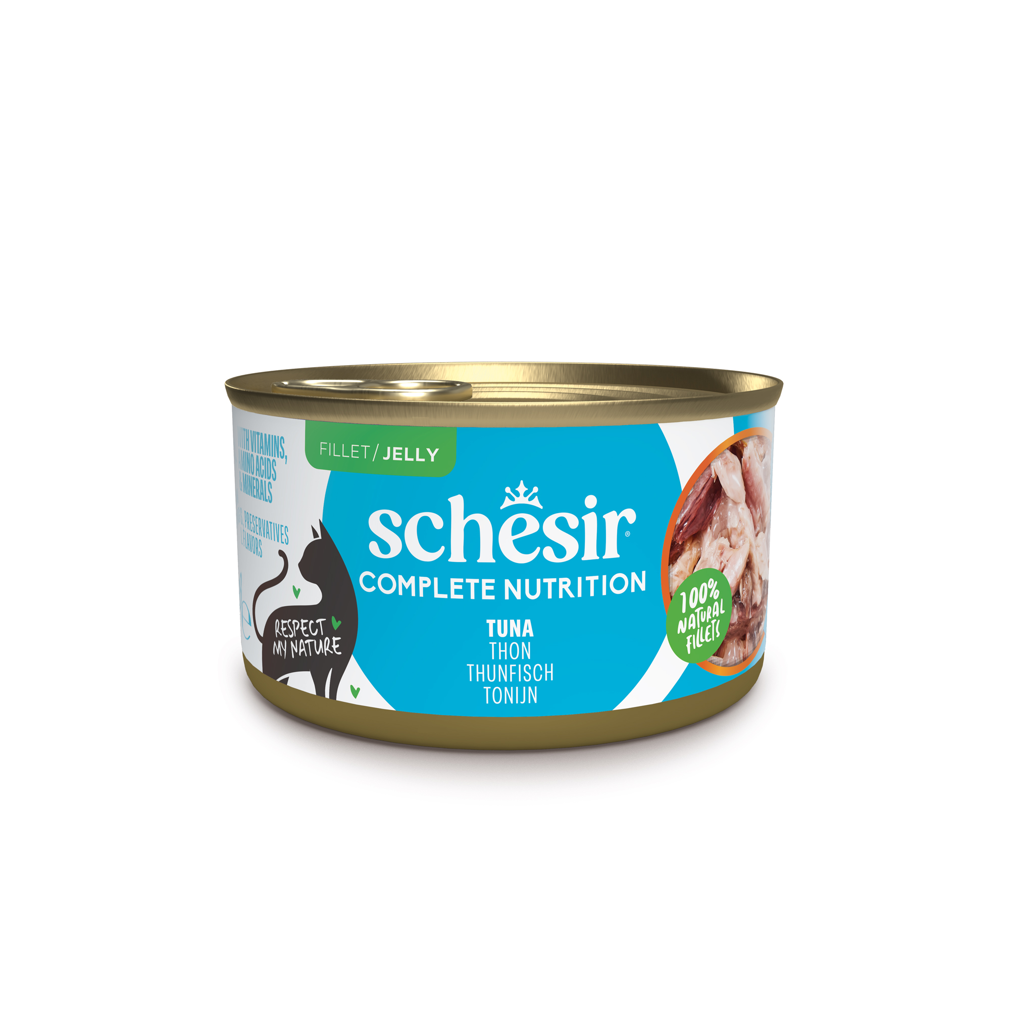 Schesir Complete & Balanced — Wet cat food in jelly, tuna, can, 85 g