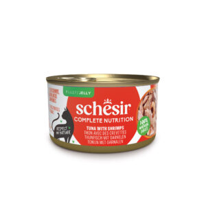Schesir Complete & Balanced — Wet cat food in jelly, tuna and shrimp, can, 85 g