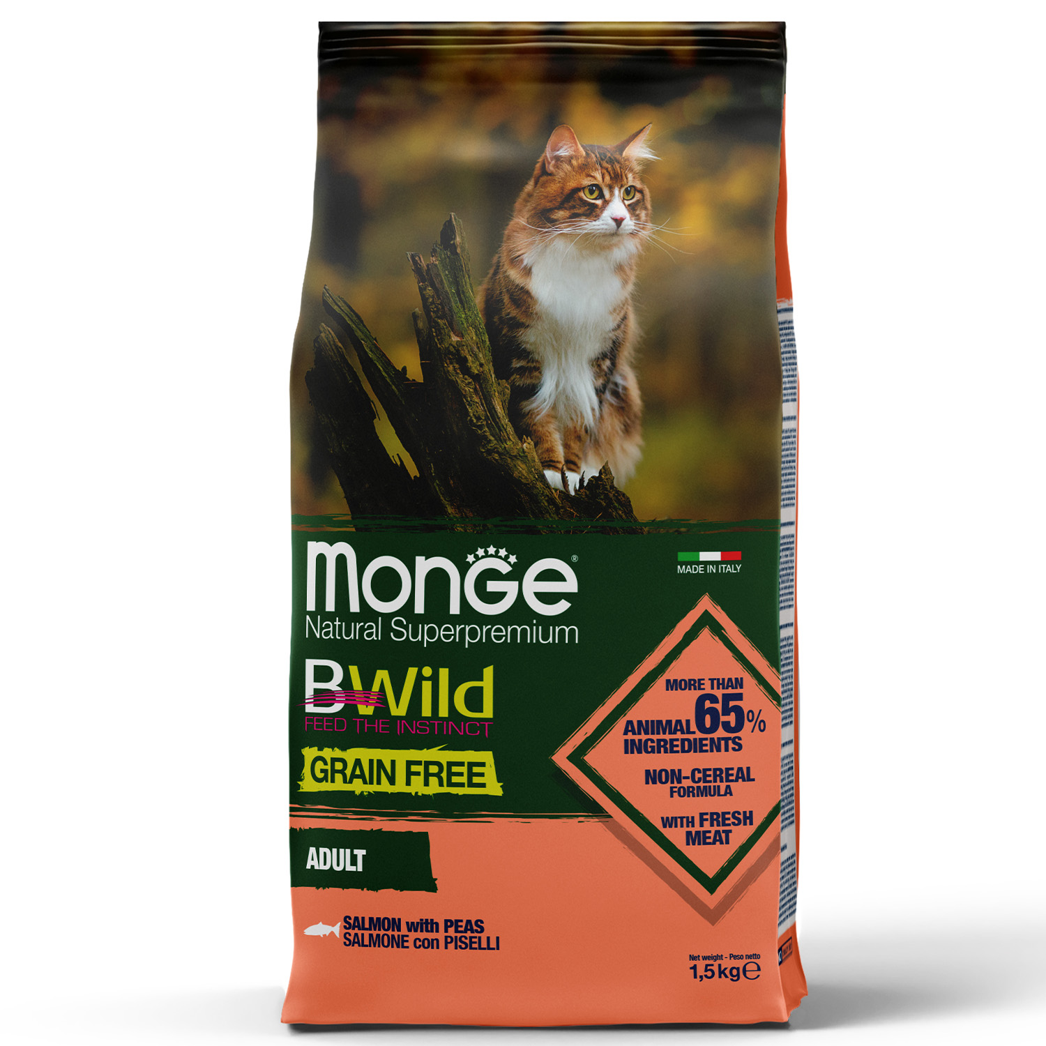 Monge Biwild Grain-Free Holistic Food for Adult Cats with Salmon and Peas 1.5kg
