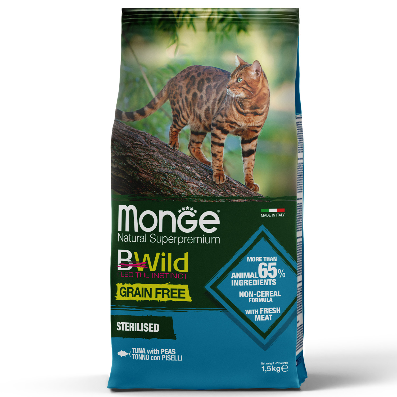 Monge Biwild Grain-Free Formula for Sterilized Cats with Tuna and Peas 1.5kg