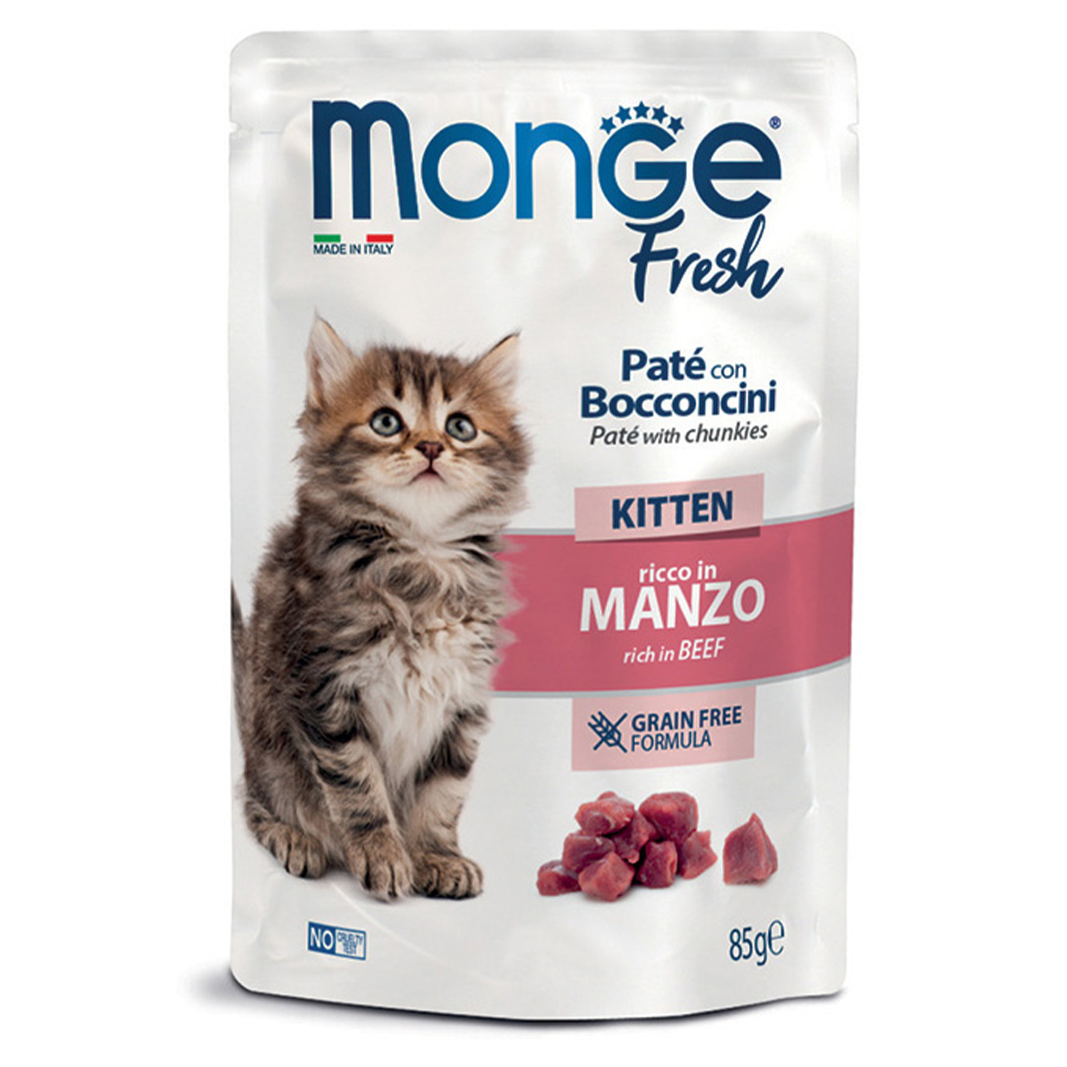 Monge Fresh Pâté with Beef Chunks - for Kittens, Pouch 85g