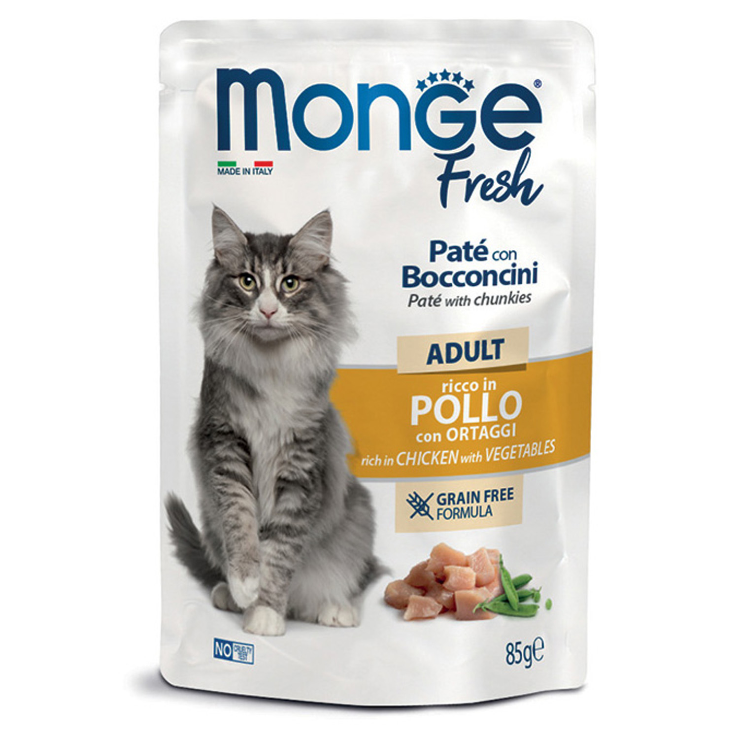 Monge Fresh Pate with Chicken Pieces and Vegetables - for Adult Cats, Pouch 85g
