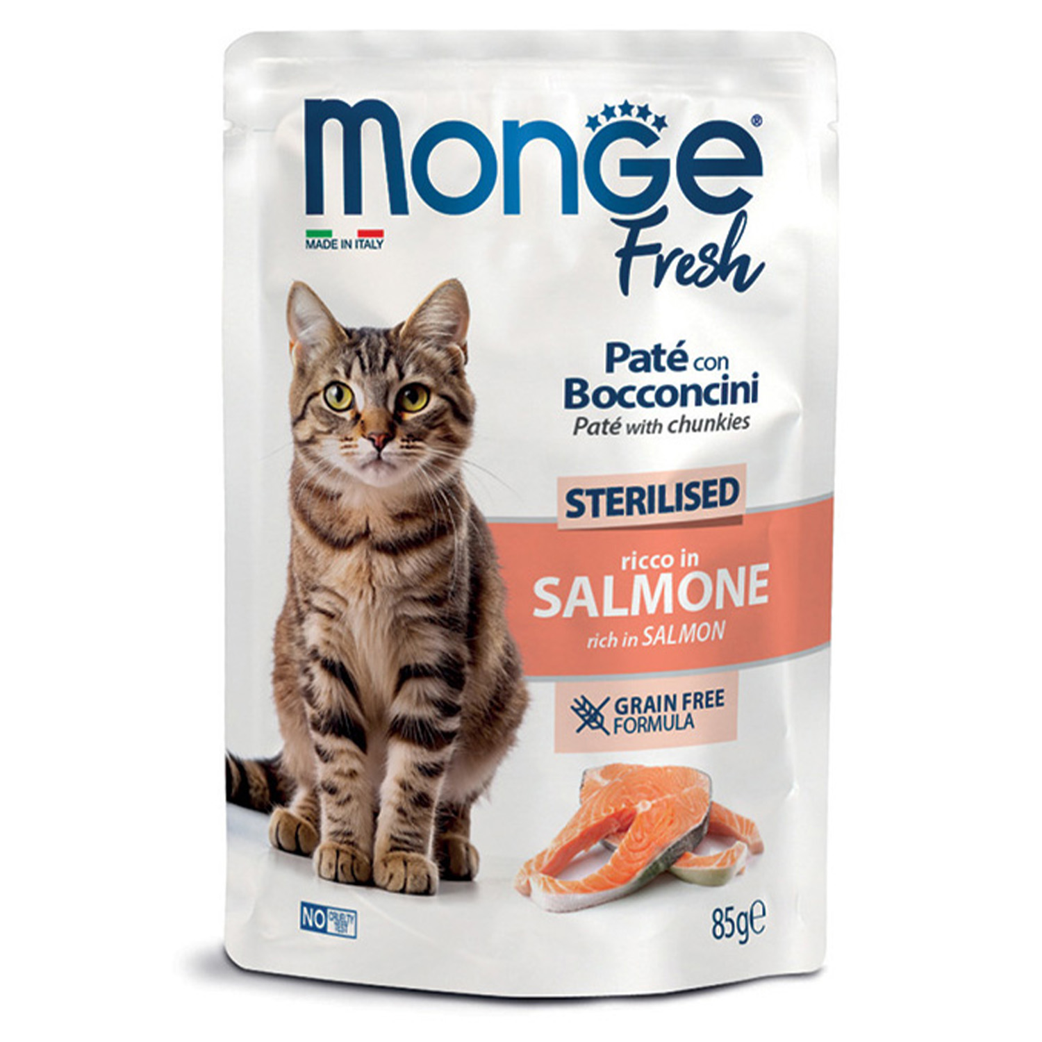 Monge Fresh Pâté with Salmon Slices - for sterilized cats, pouch 85g
