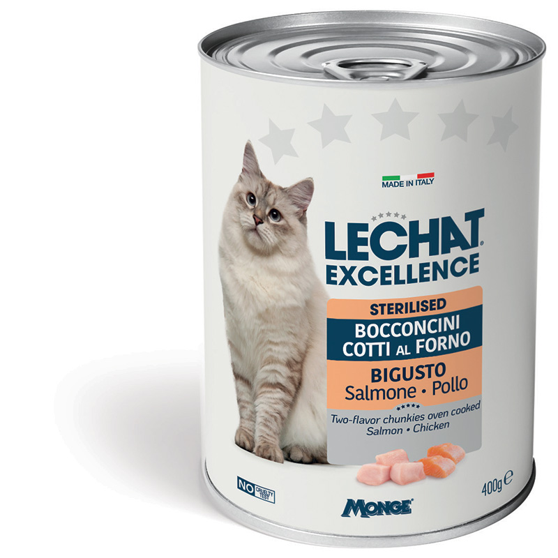 Lechat Excellence - pieces in sauce for sterilized cats in two flavors: salmon and chicken 400 g