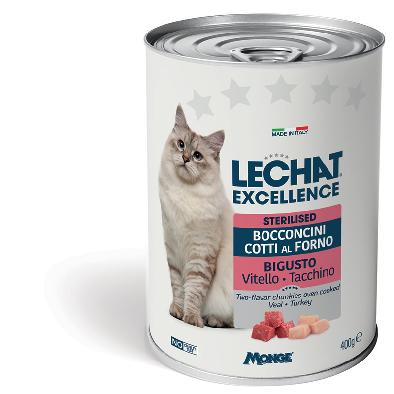 Lechat Excellence - pieces in sauce for sterilized cats in two flavors: veal and turkey meat 400 g